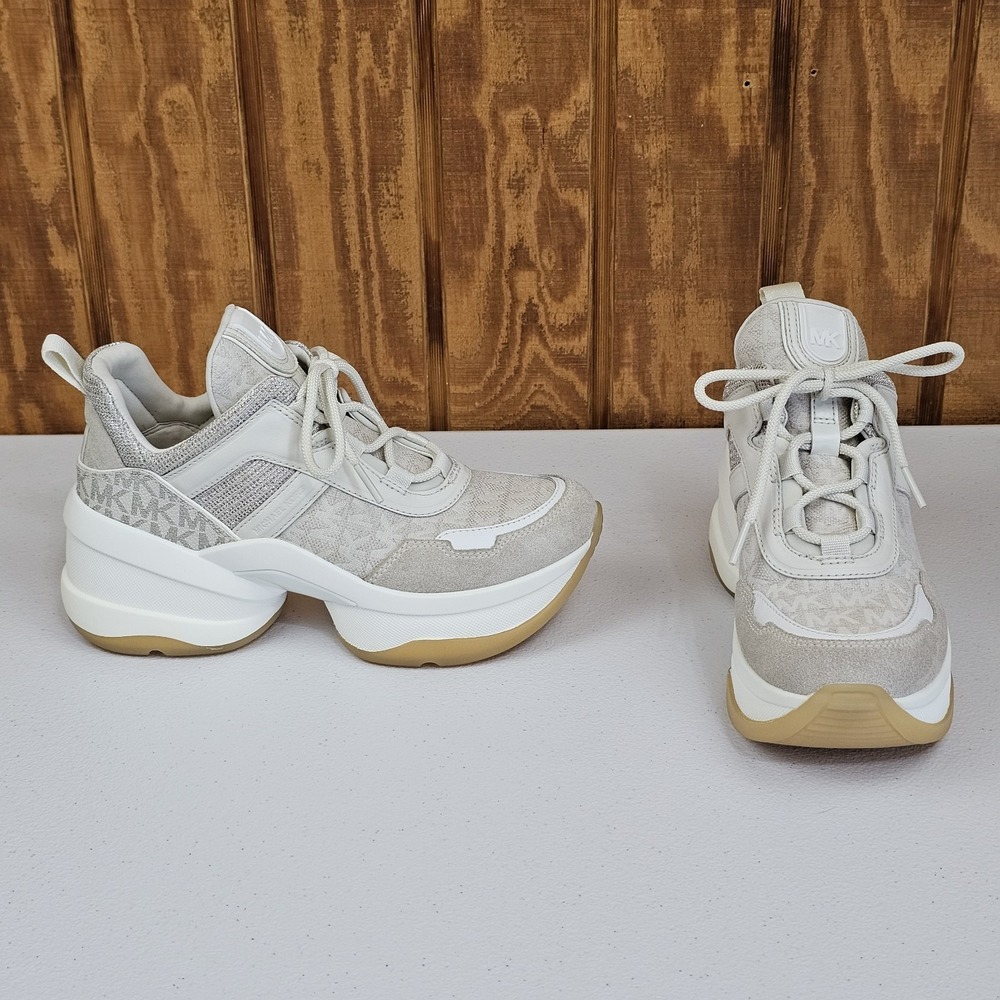 Michael Kors Olympia Trainer Womens 7 MK Logo Signature Chunky Platform Sneakers